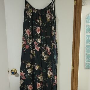 Xhilaration Black Maxi Slip Dress with Pink and Cream Floral Print